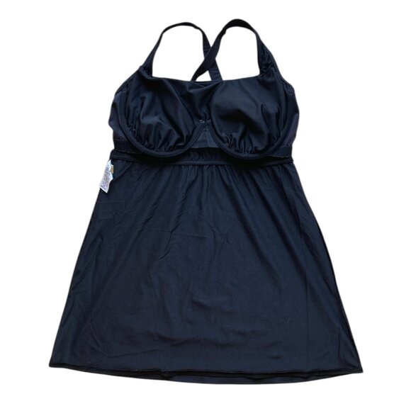 Lands' End Black Two Piece Swim Dress 12DDD Criss Cross Back, High Waist Pant 12 - Picture 6 of 17